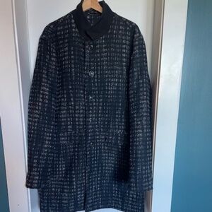 John Varvatos LUXE Textured Grid Button-Front Coat – Charcoal/Black - LARGE